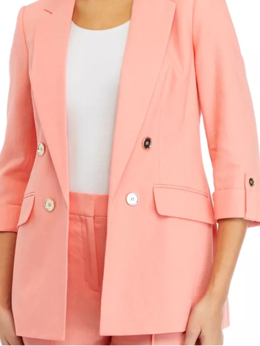 The Limited Coral-Pink Double-Breasted Blazer